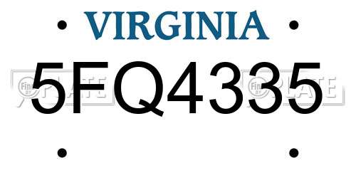 5FQ4335 Virginia License Plate