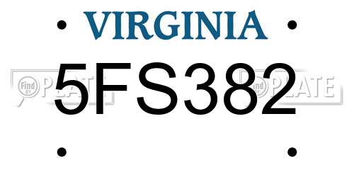 5FS382 Virginia License Plate