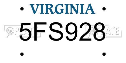 5FS928 Virginia License Plate