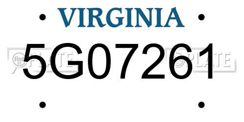 5G07261 Virginia License Plate