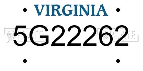 5G22262 Virginia License Plate
