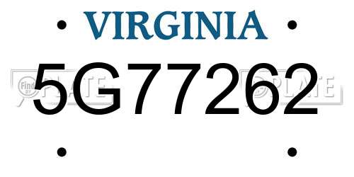 5G77262 Virginia License Plate