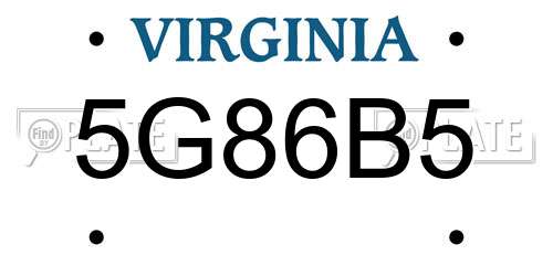 5G86B5 Virginia License Plate