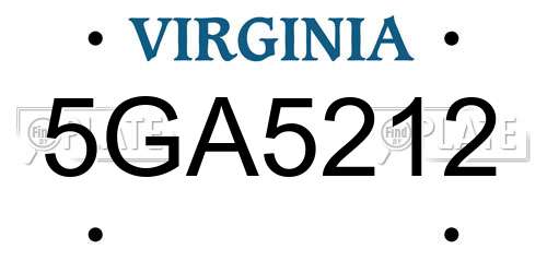5GA5212 Virginia License Plate