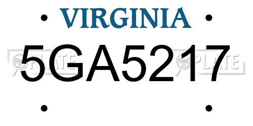 5GA5217 Virginia License Plate