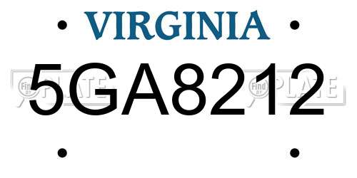 5GA8212 Virginia License Plate