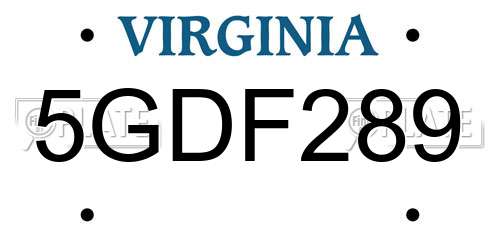 5GDF289 Virginia License Plate