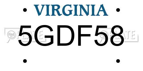 5GDF58 Virginia License Plate
