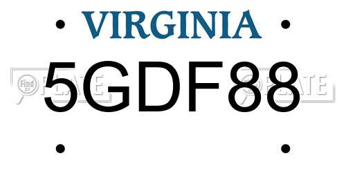 5GDF88 Virginia License Plate