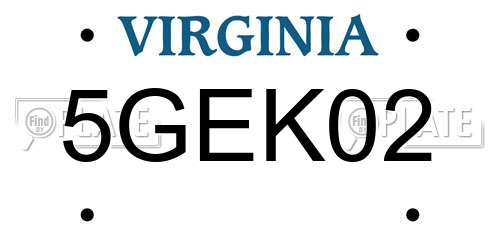 5GEK02 Virginia License Plate