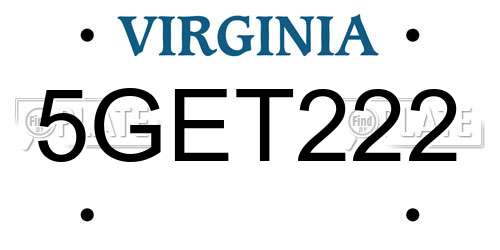 5GET222 Virginia License Plate