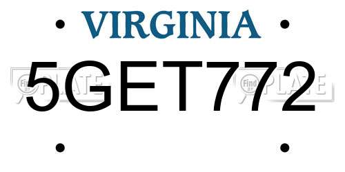5GET772 Virginia License Plate