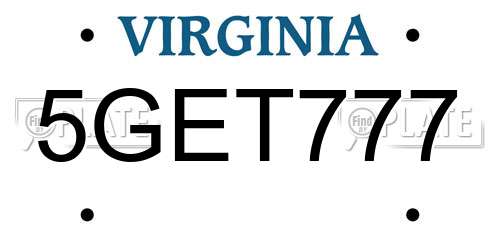 5GET777 Virginia License Plate