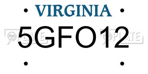 5GFO12 Virginia License Plate