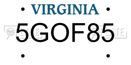 5GOF85 Virginia License Plate