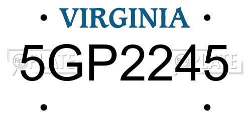 5GP2245 Virginia License Plate