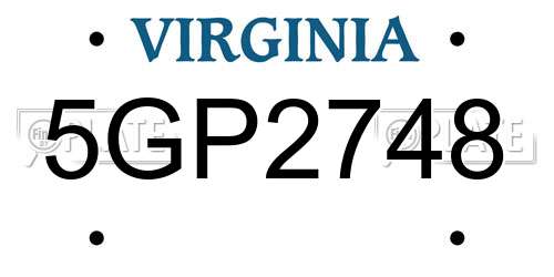 5GP2748 Virginia License Plate