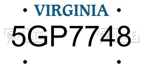 5GP7748 Virginia License Plate