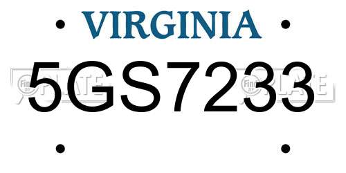 5GS7233 Virginia License Plate