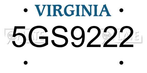 5GS9222 Virginia License Plate