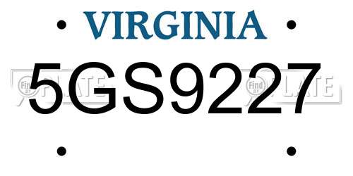 5GS9227 Virginia License Plate