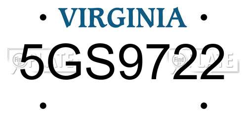 5GS9722 Virginia License Plate