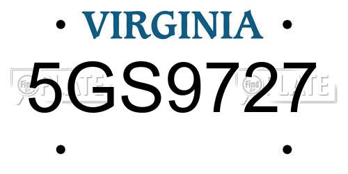5GS9727 Virginia License Plate