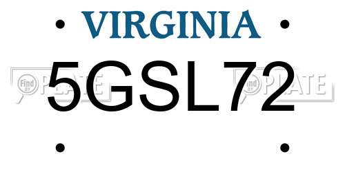5GSL72 Virginia License Plate
