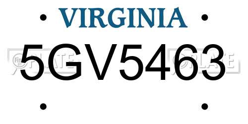 5GV5463 Virginia License Plate