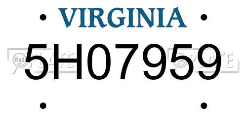5H07959 Virginia License Plate