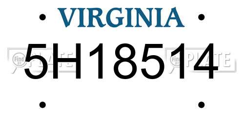 5H18514 Virginia License Plate