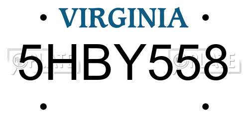 5HBY558 Virginia License Plate