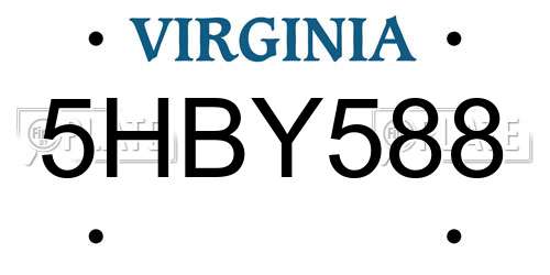 5HBY588 Virginia License Plate