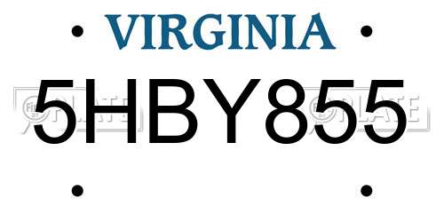 5HBY855 Virginia License Plate