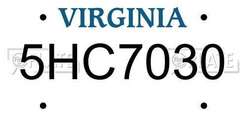 5HC7030 Virginia License Plate