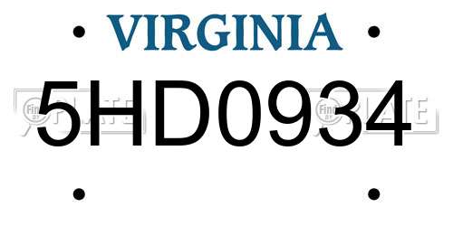 5HD0934 Virginia License Plate