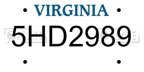5HD2989 Virginia License Plate