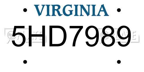 5HD7989 Virginia License Plate