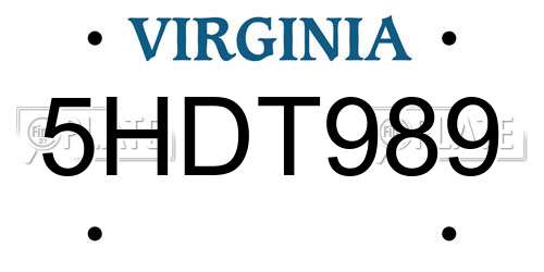 5HDT989 Virginia License Plate
