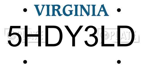 5HDY3LD Virginia License Plate