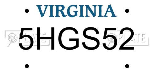 5HGS52 Virginia License Plate