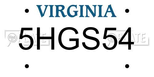 5HGS54 Virginia License Plate