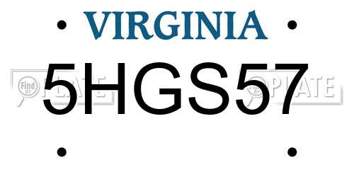 5HGS57 Virginia License Plate
