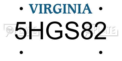 5HGS82 Virginia License Plate