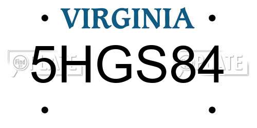 5HGS84 Virginia License Plate