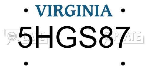 5HGS87 Virginia License Plate