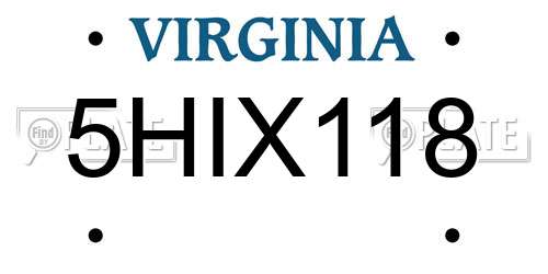 5HIX118 Virginia License Plate