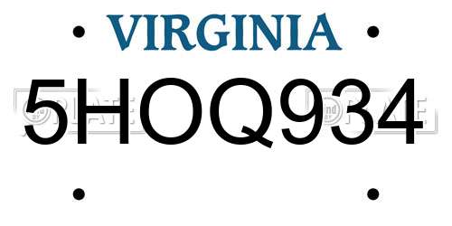 5HOQ934 Virginia License Plate