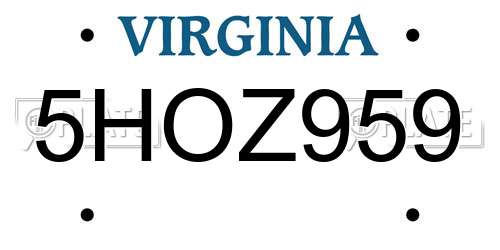 5HOZ959 Virginia License Plate