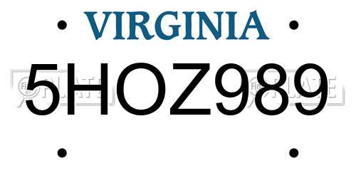 5HOZ989 Virginia License Plate